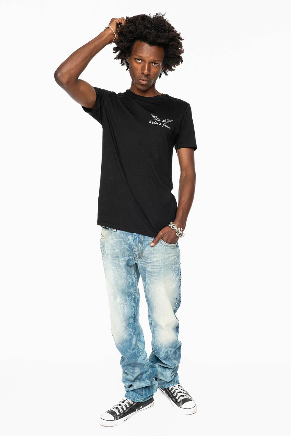 STRAIGHT CUT JEANS IN AQUARAMA WASH EMBELLISHED WITH CRYSTALS AND PATCHES - Image 9