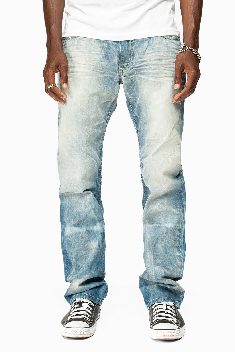 STRAIGHT CUT JEANS IN AQUARAMA WASH EMBELLISHED WITH  CRYSTALS AND ROBINS WING EMBROIDERY - Image 6