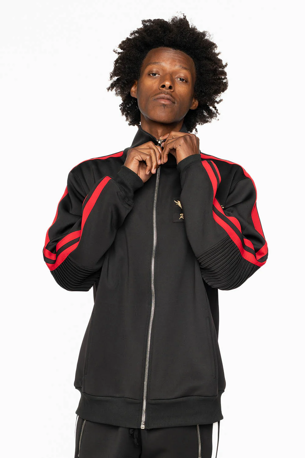 TRACK JACKET IN BLACK WITH RED STRIPE AND GOLD ROBIN’S LOGO EMBROIDERY - Image 4