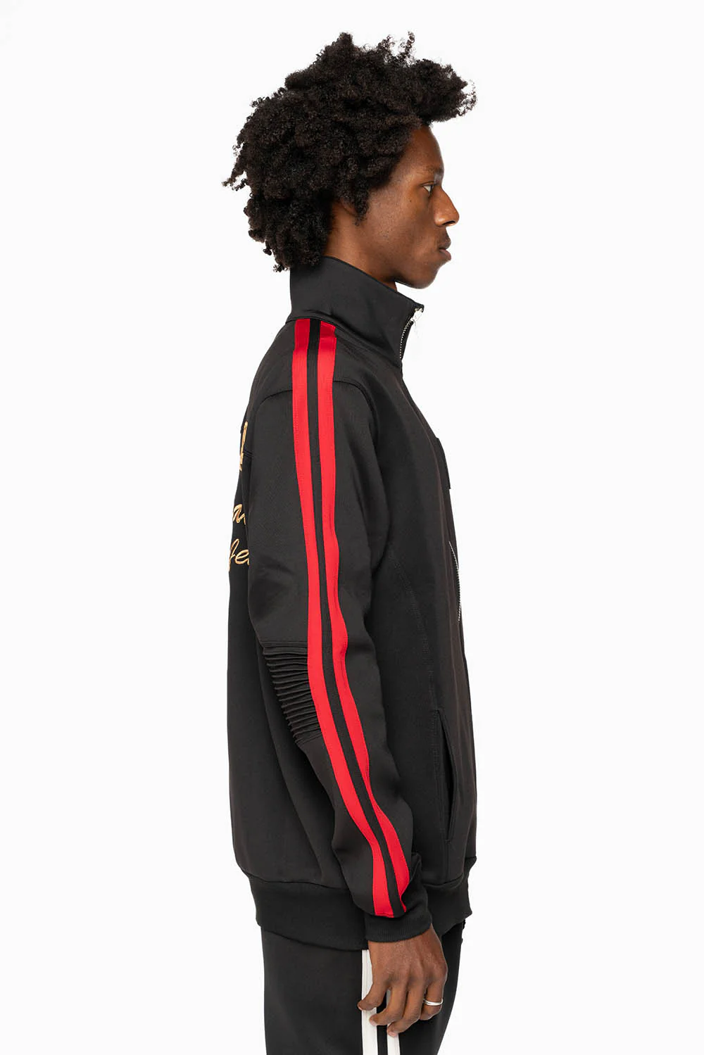 TRACK JACKET IN BLACK WITH RED STRIPE AND GOLD ROBIN’S LOGO EMBROIDERY - Image 6