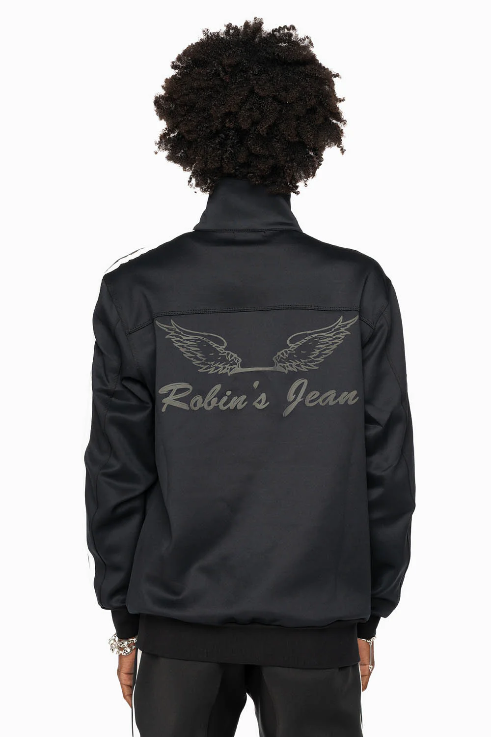 TRACK JACKET IN BLACK WITH WHITE STRIPE