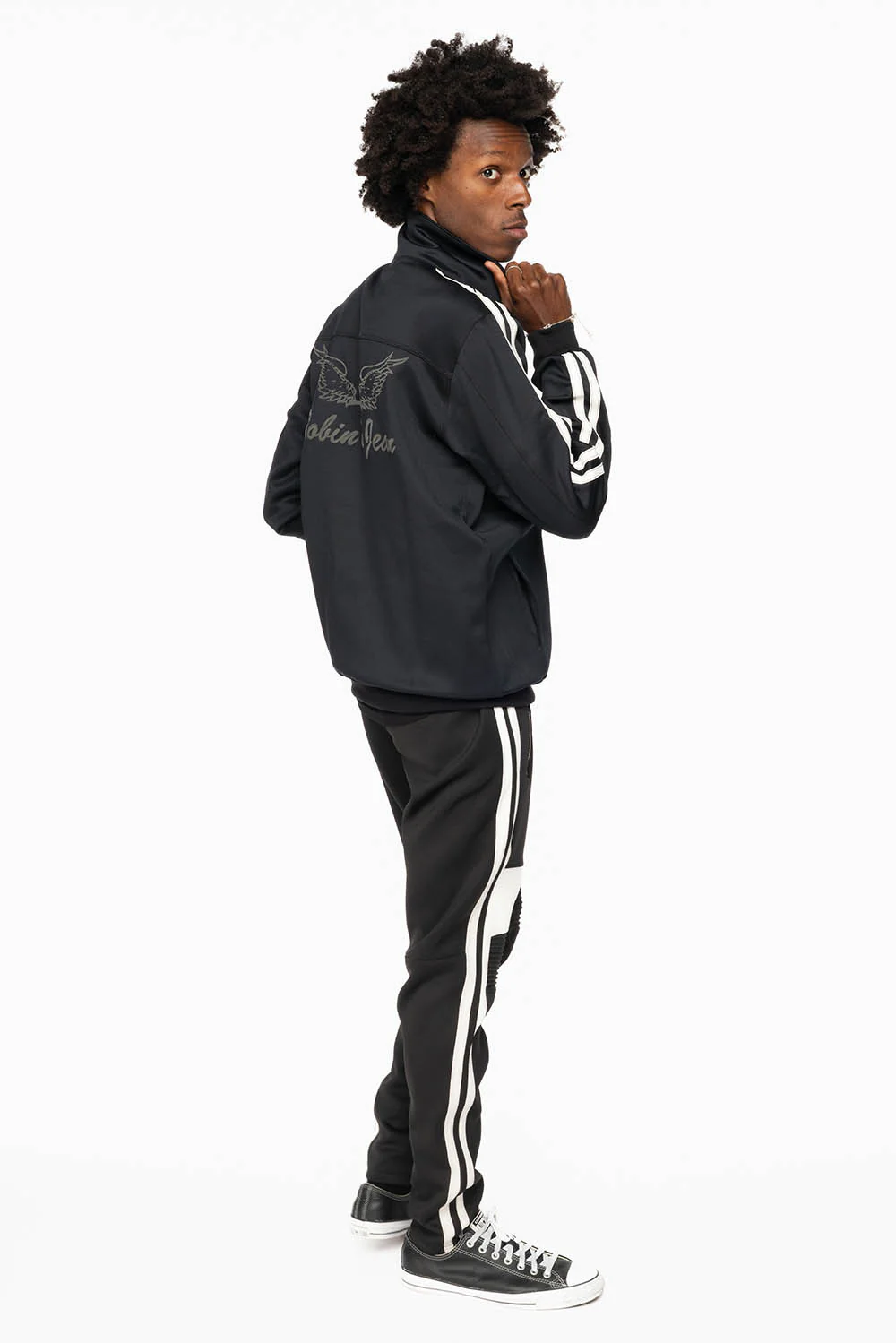 TRACK JACKET IN BLACK WITH WHITE STRIPE - Image 7