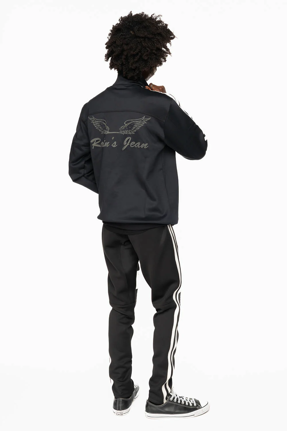 TRACK JACKET IN BLACK WITH WHITE STRIPE - Image 8