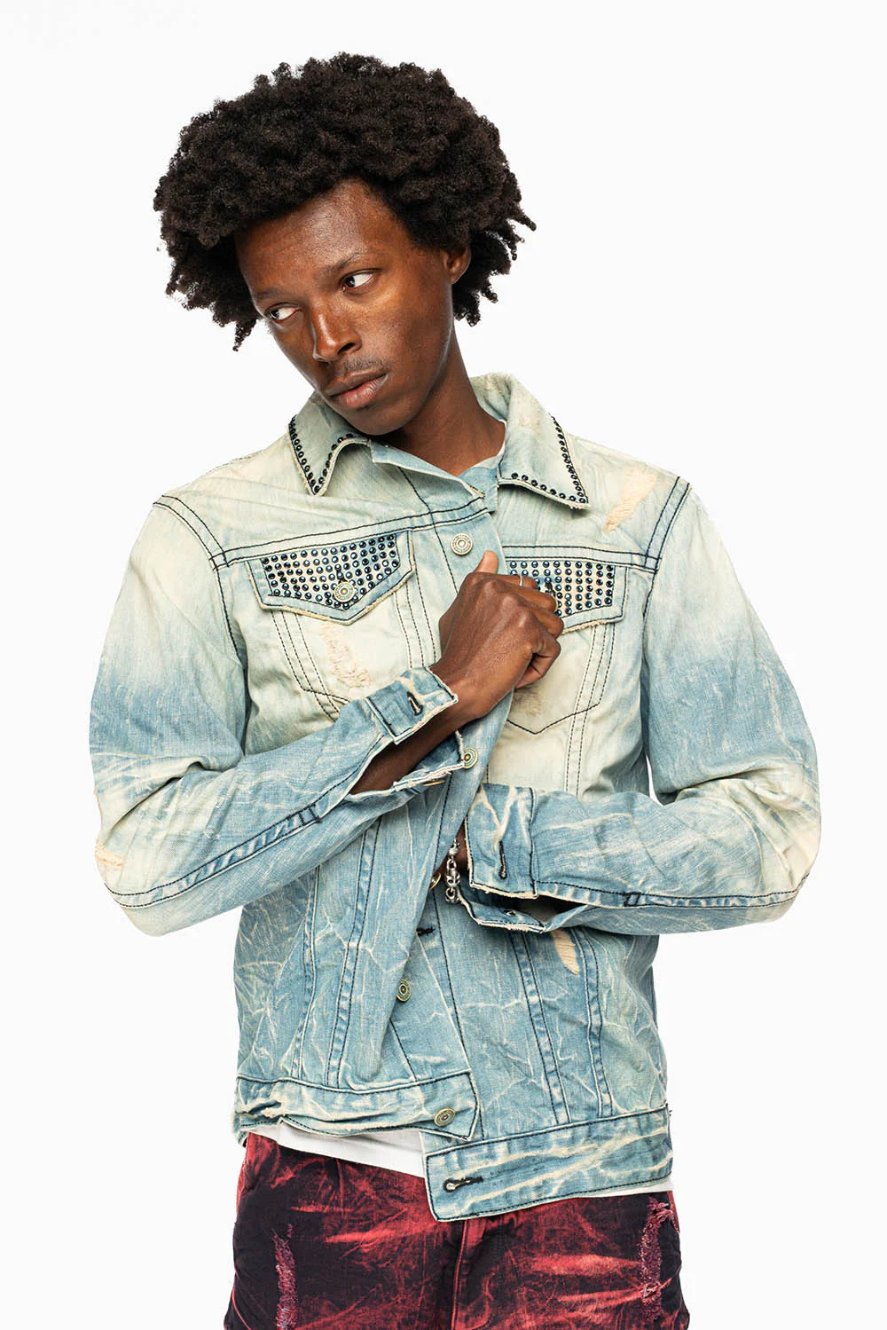 VINTAGE 5D LIGHT BLUE JACKET WITH BLACK EMBROIDERED LOGO WINGS WITH EMBELLISHMENT - Image 4