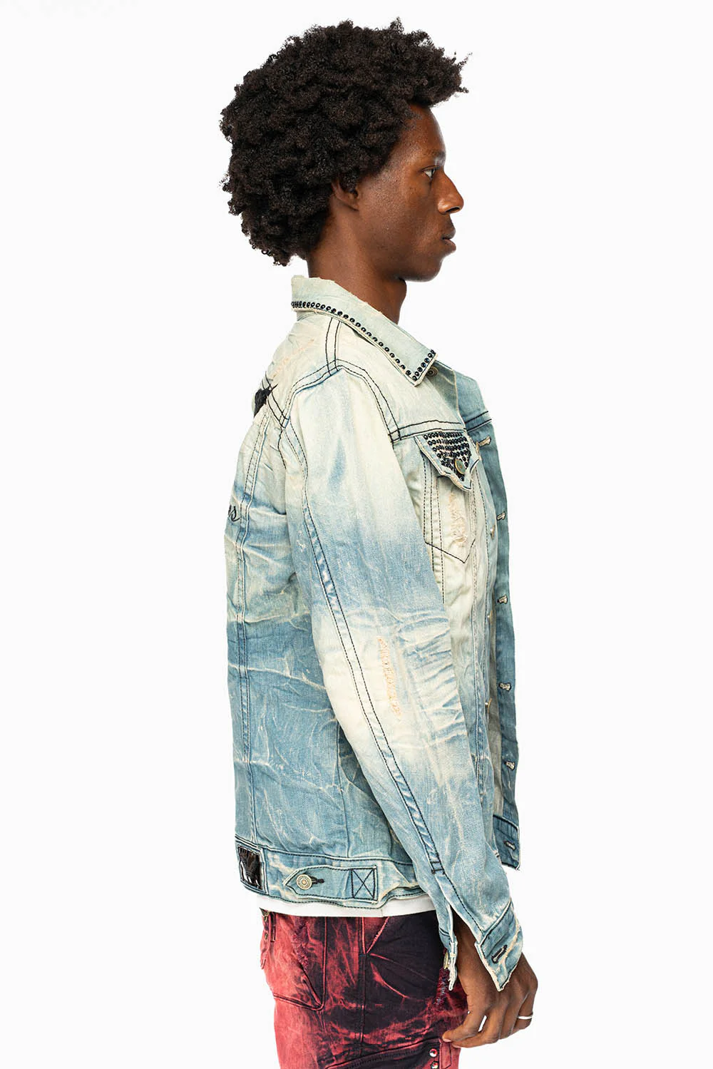 VINTAGE 5D LIGHT BLUE JACKET WITH BLACK EMBROIDERED LOGO WINGS WITH EMBELLISHMENT - Image 7