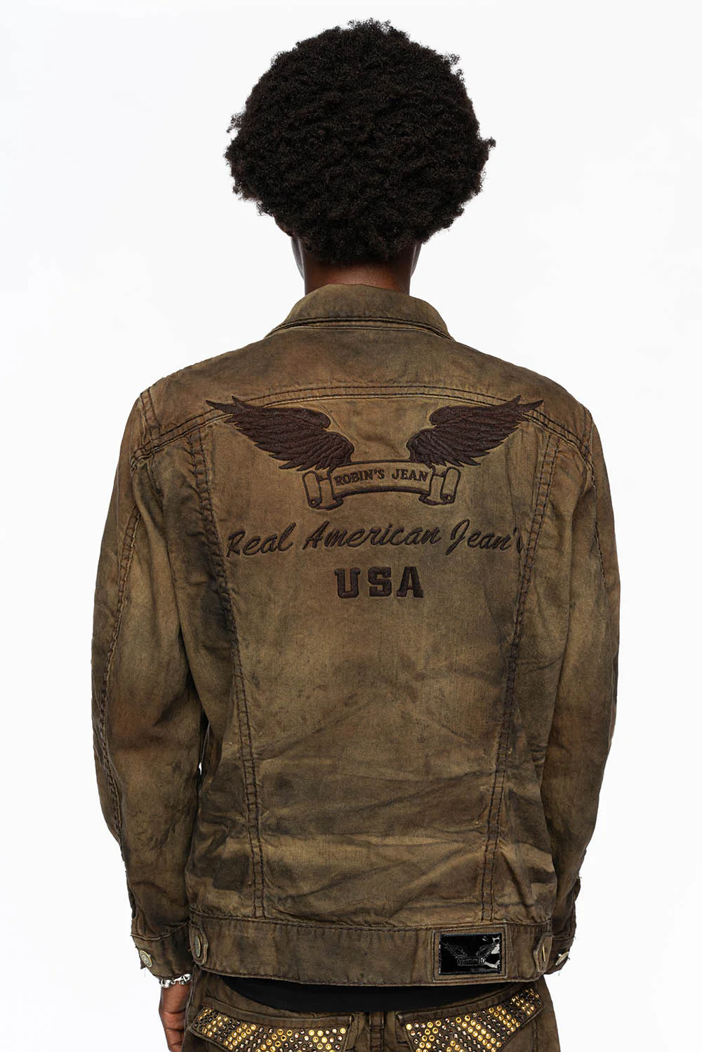VINTAGE FASHION BROWN JEAN JKT WITH BROWN CONTRAST STICH WITH CRYSTALS - Image 5