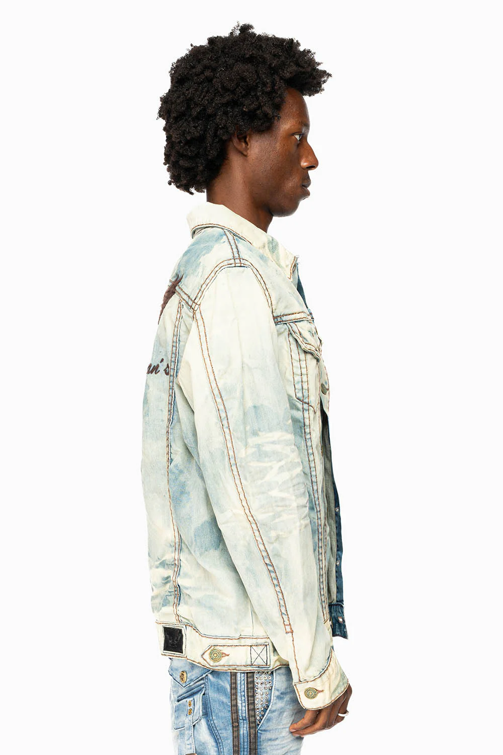 VINTAGE LIGHT BLUE JACKET WITH BROWN HEAVY STITCHING - Image 3