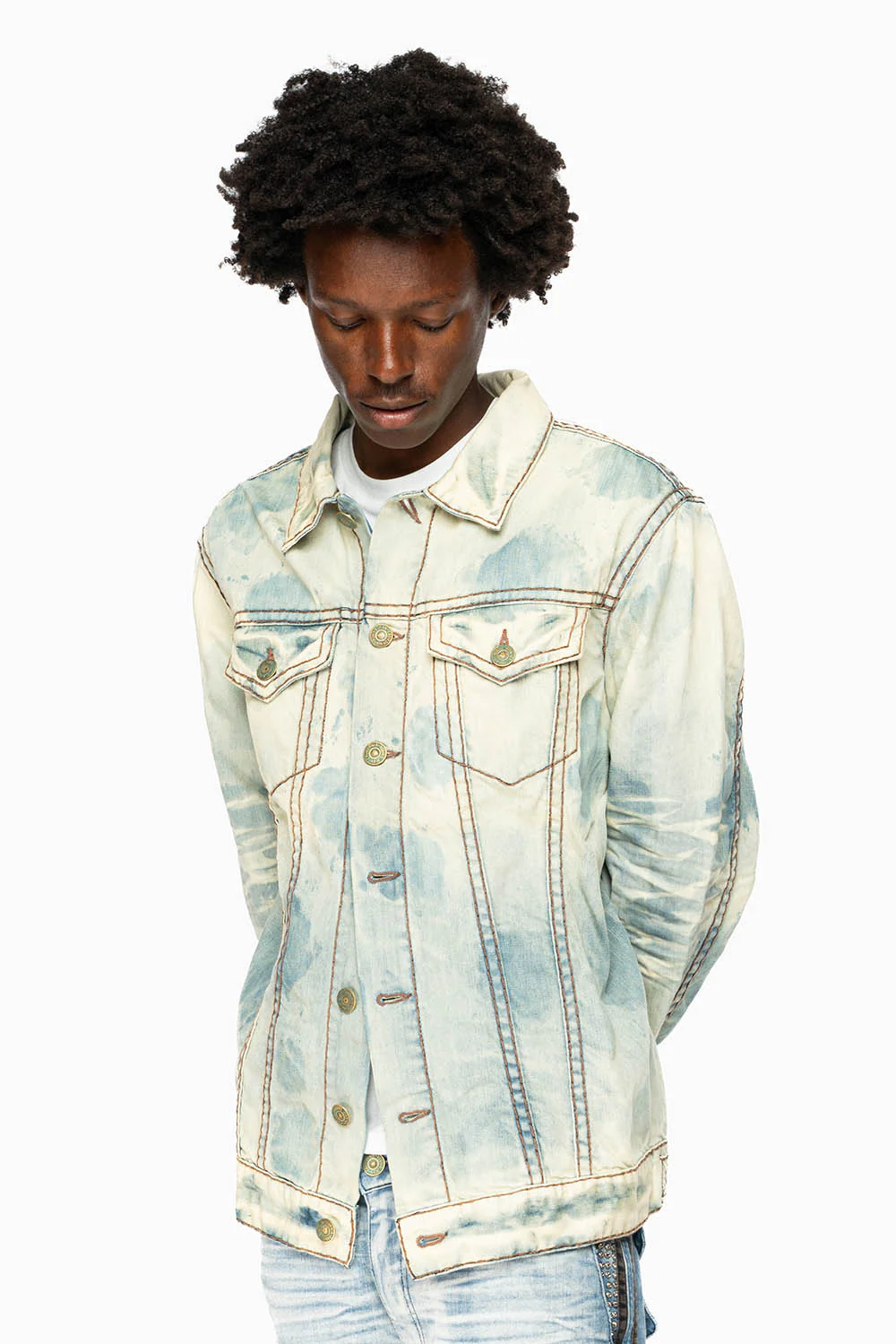 VINTAGE LIGHT BLUE JACKET WITH BROWN HEAVY STITCHING - Image 4