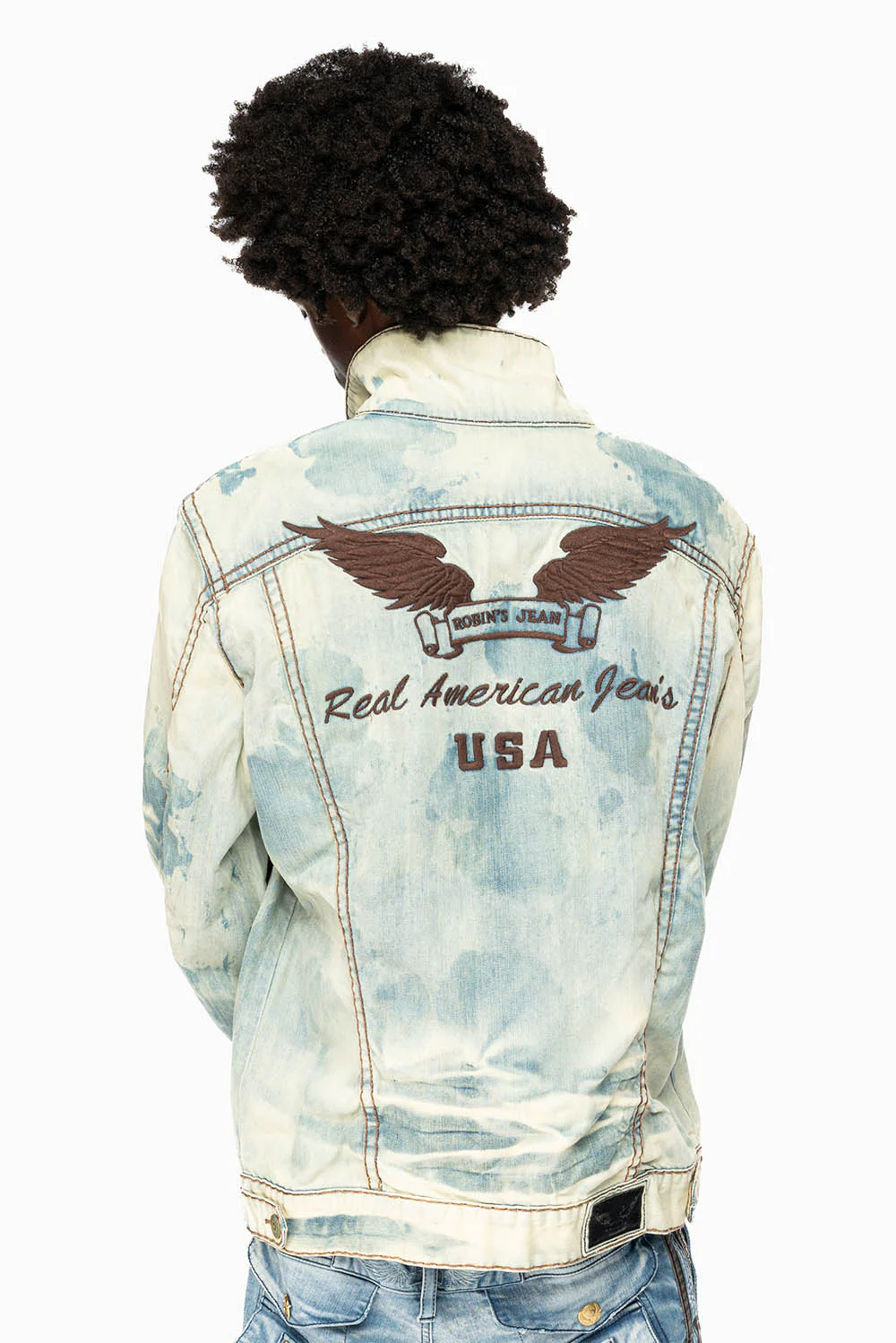 VINTAGE LIGHT BLUE JACKET WITH BROWN HEAVY STITCHING - Image 7