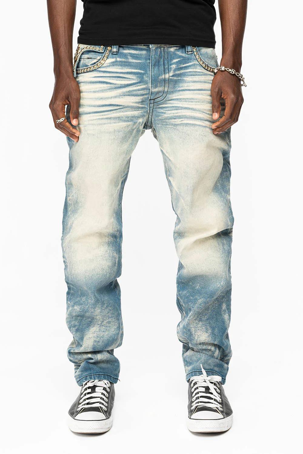WESTERN  STRAIGHT LEG JEAN IN OMAHA TAN  WITH SUEDE POCKET EMBELLISHED WITH CRYSTALS/ STUDS - Image 3