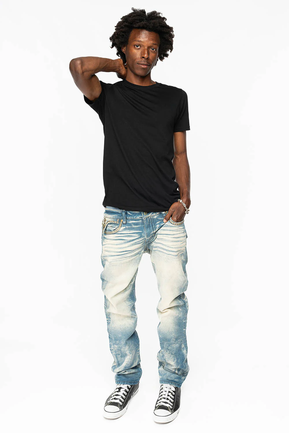 WESTERN  STRAIGHT LEG JEAN IN OMAHA TAN  WITH SUEDE POCKET EMBELLISHED WITH CRYSTALS/ STUDS - Image 6