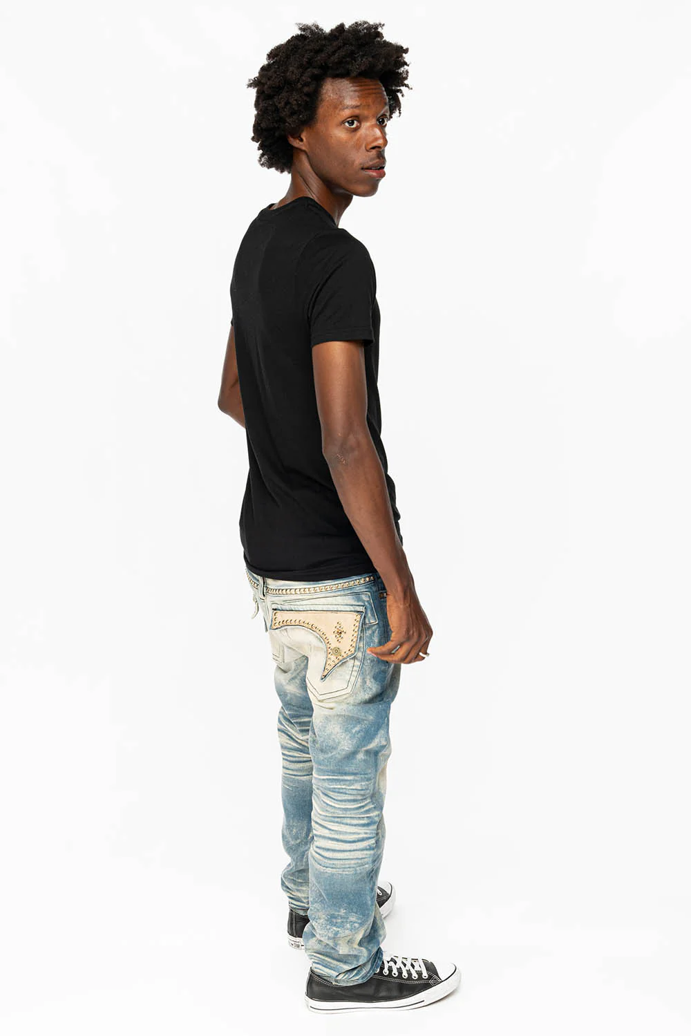 WESTERN  STRAIGHT LEG JEAN IN OMAHA TAN  WITH SUEDE POCKET EMBELLISHED WITH CRYSTALS/ STUDS - Image 7