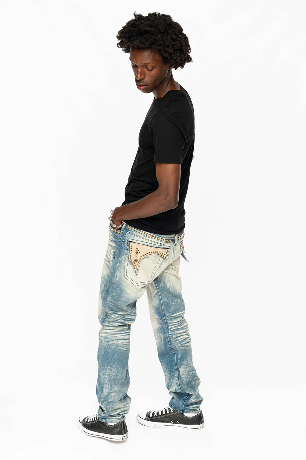 WESTERN  STRAIGHT LEG JEAN IN OMAHA TAN  WITH SUEDE POCKET EMBELLISHED WITH CRYSTALS/ STUDS - Image 8