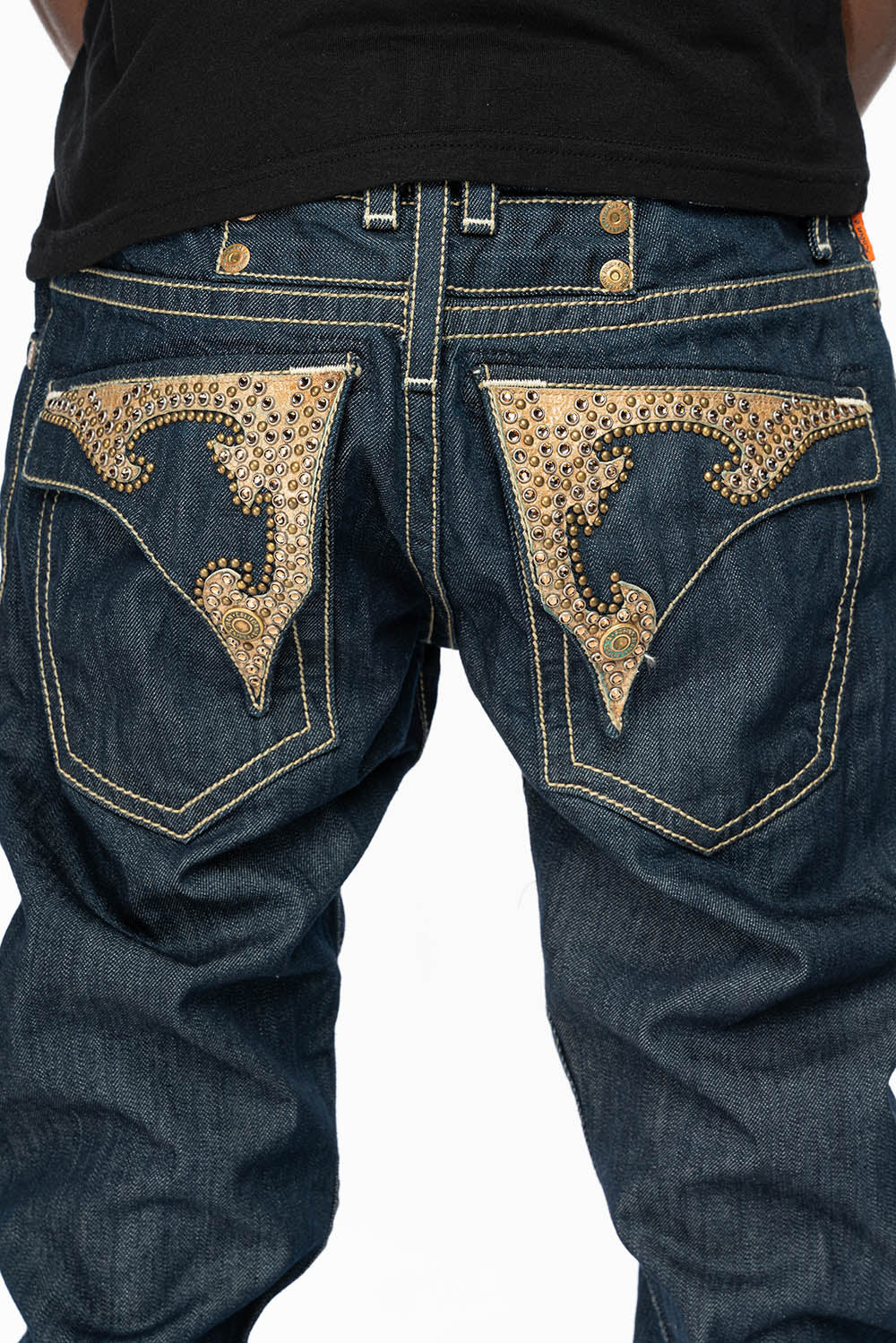 WESTERN RODEO DESIGN LEATHER  FLAPS JEAN WITH EMBELLISHMENTS IN RINSE WASH - Image 4