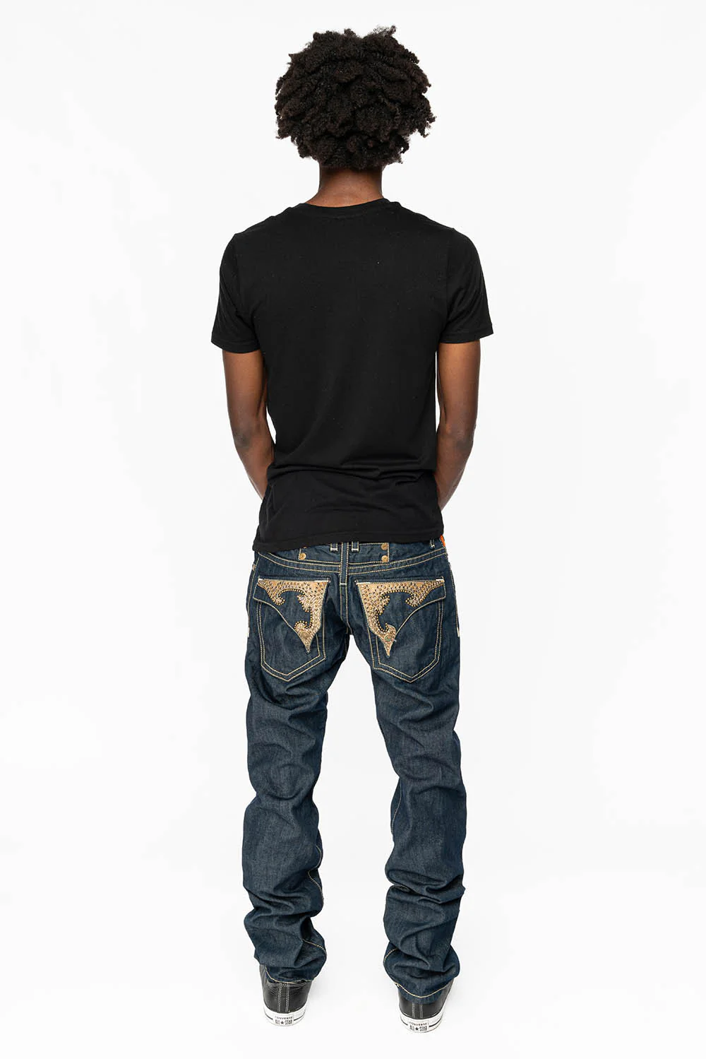 WESTERN RODEO DESIGN LEATHER  FLAPS JEAN WITH EMBELLISHMENTS IN RINSE WASH - Image 5