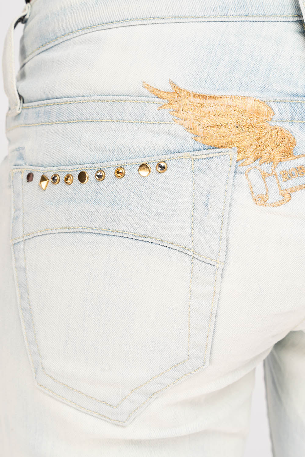 WOMENS RIPPED SKINNY CAPRI PANTS IN NICOLE LIGHT BROKEN REPAIRED WASH WITH STUDS AND CRYSTALS - Image 4