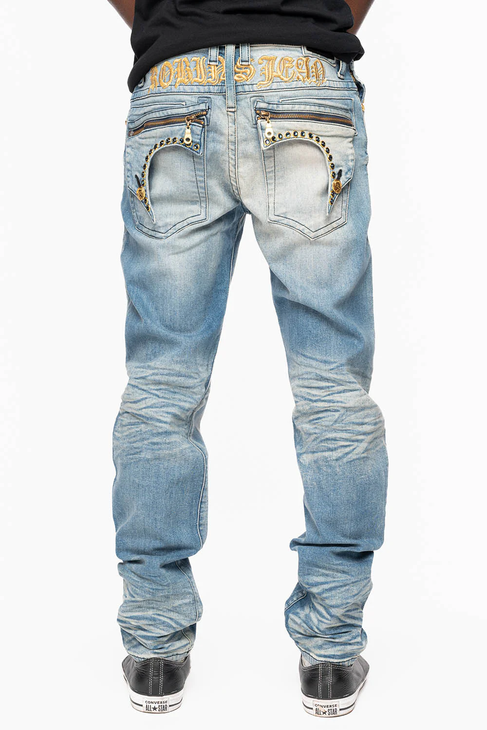 ZIPPER KILLER FLAP MENS JEANS IN ELROY MEDIUM WASH WITH X- LARGE CRYSTALS