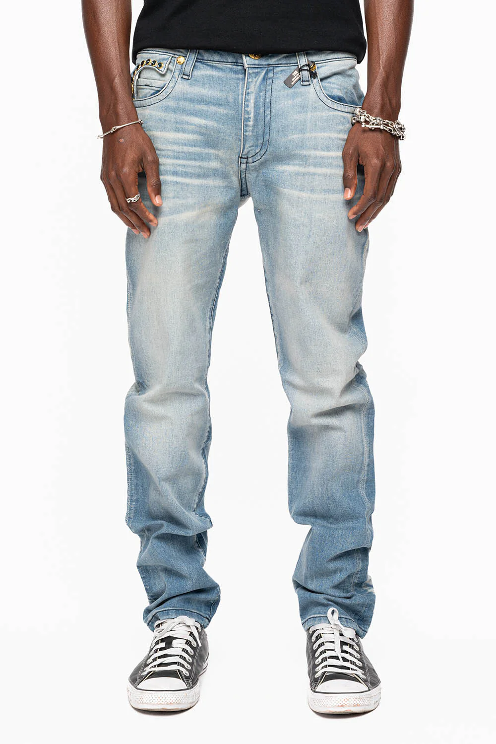ZIPPER KILLER FLAP MENS JEANS IN ELROY MEDIUM WASH WITH X- LARGE CRYSTALS - Image 4