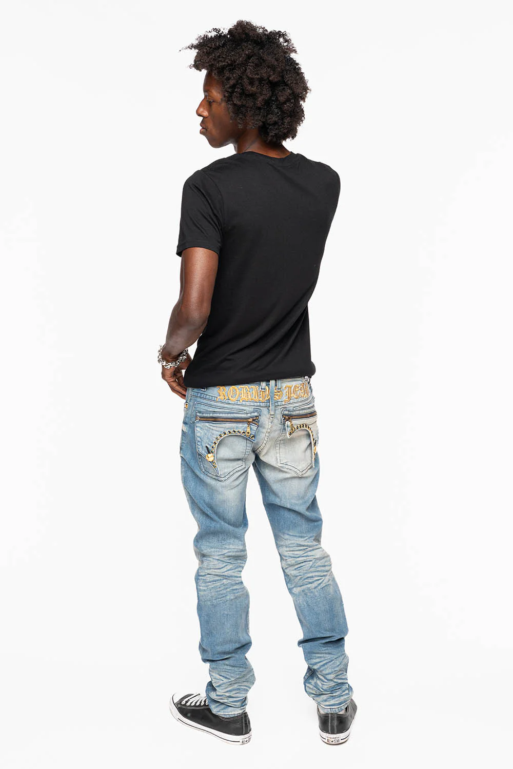 ZIPPER KILLER FLAP MENS JEANS IN ELROY MEDIUM WASH WITH X- LARGE CRYSTALS - Image 6