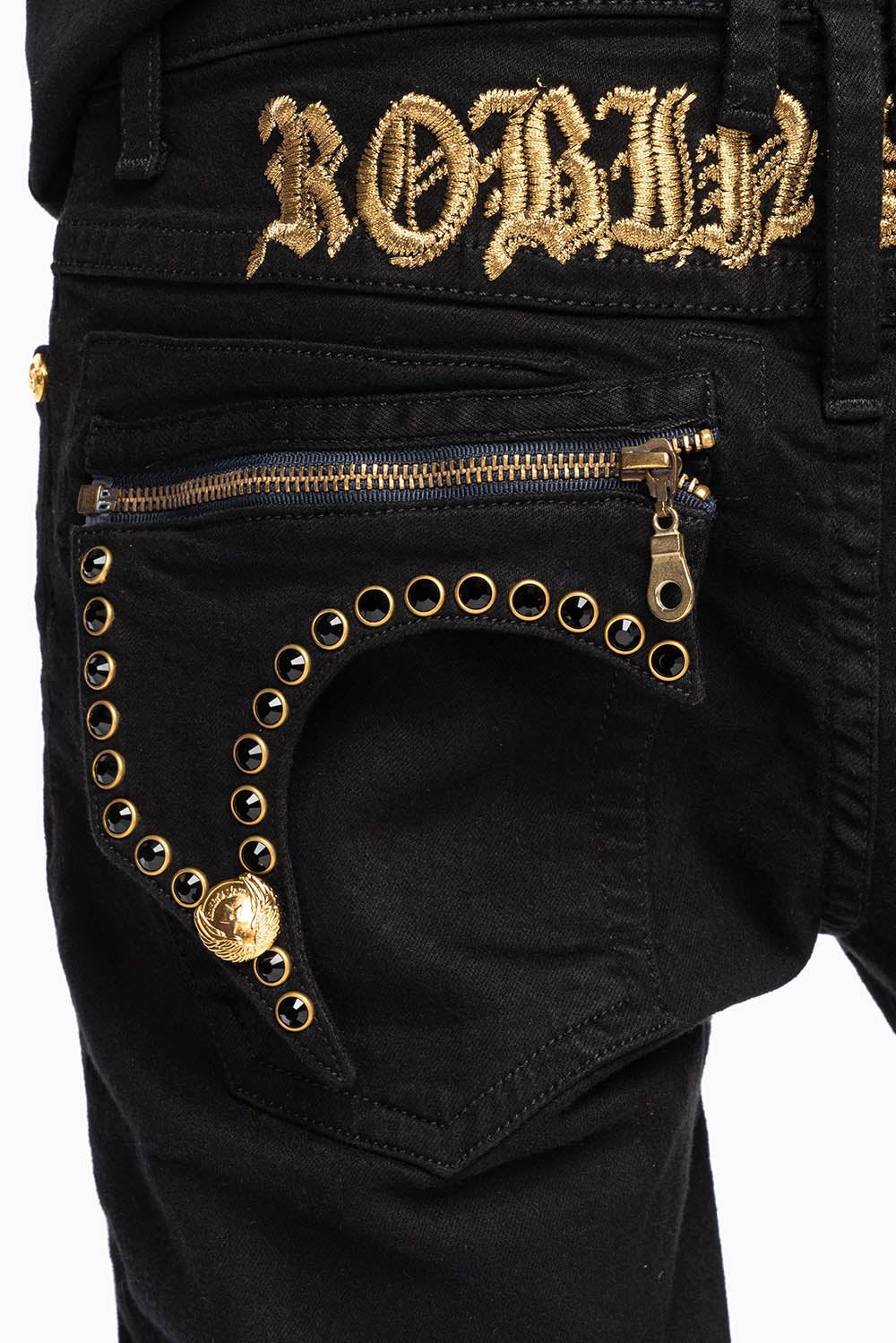 ZIPPER KILLER FLAP MENS JEANS IN F_ UP BLACK WITH X- LARGE CRYSTALS - Image 2