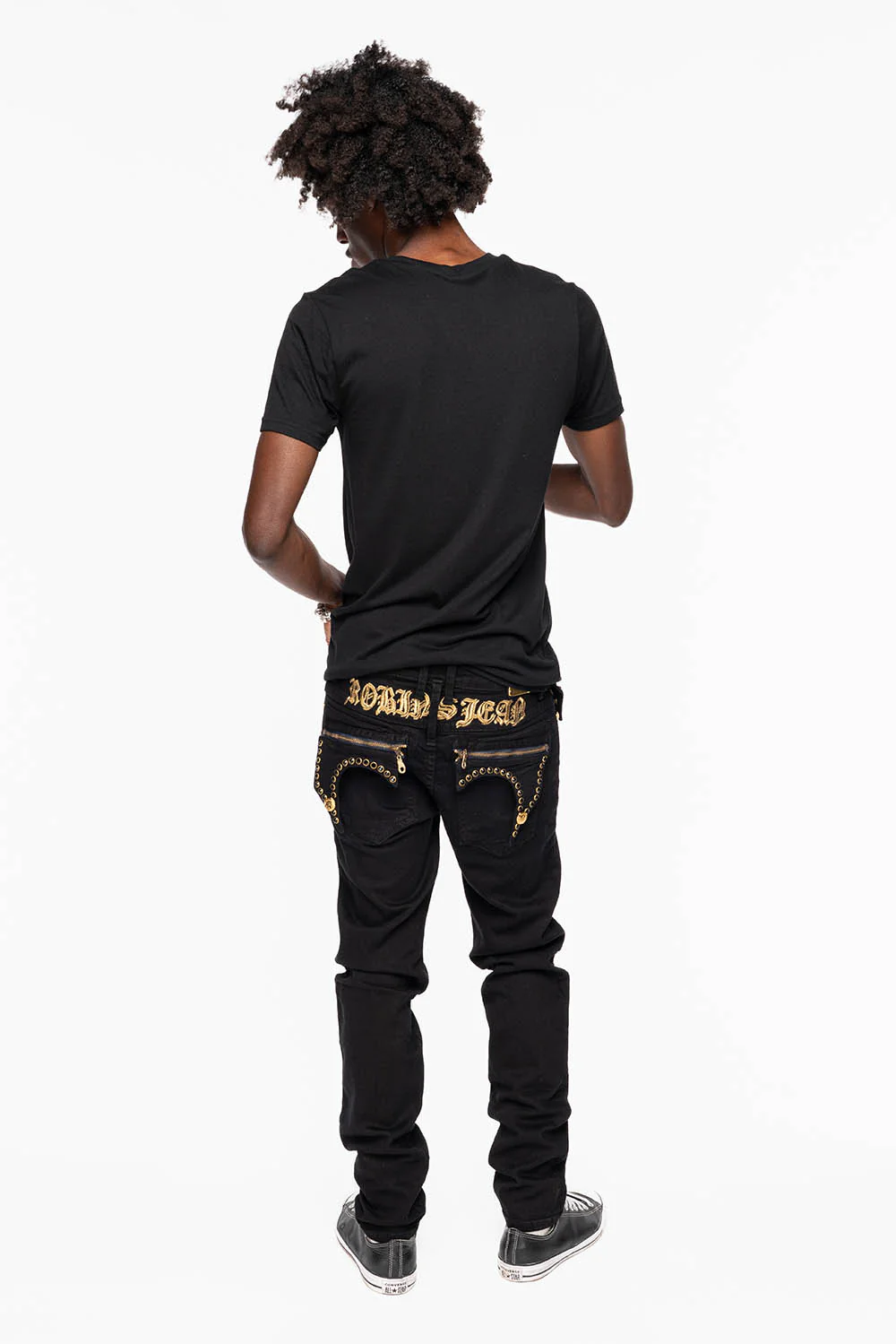 ZIPPER KILLER FLAP MENS JEANS IN F_ UP BLACK WITH X- LARGE CRYSTALS - Image 6